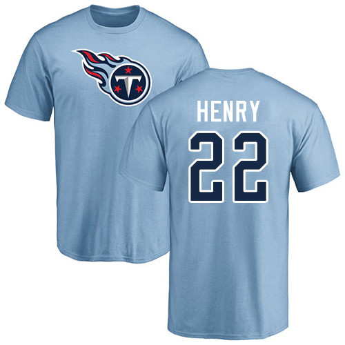 Tennessee Titans Men Light Blue Derrick Henry Name and Number Logo NFL Football #22 T Shirt